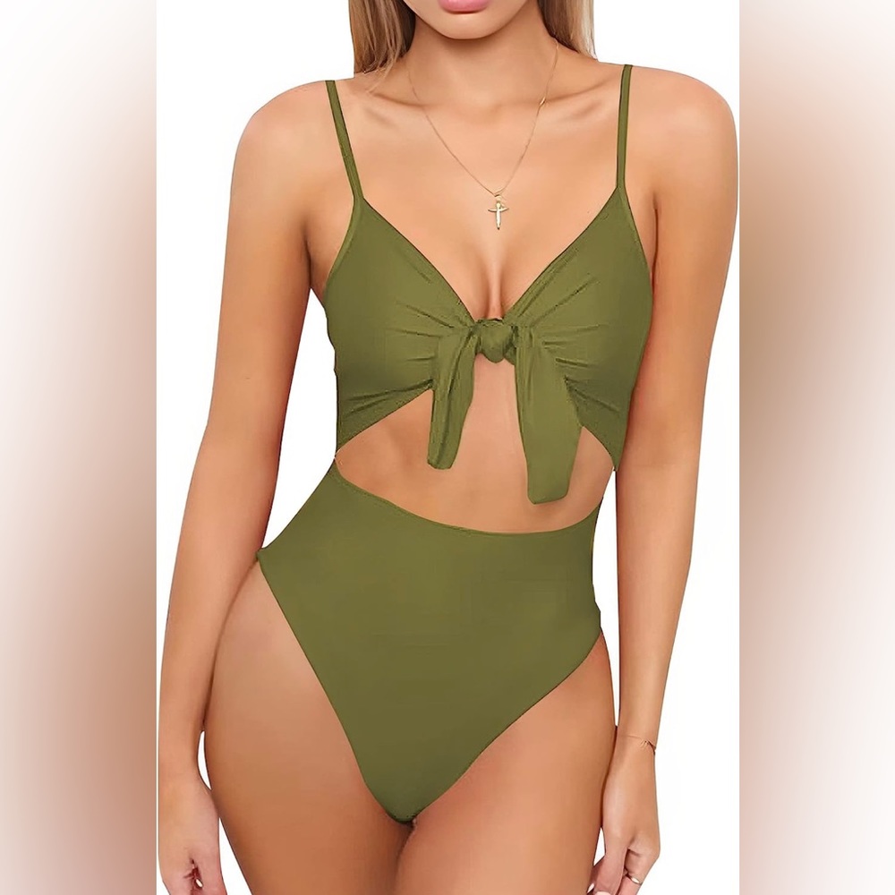 Olive Green One Piece Monokini Swimsuit